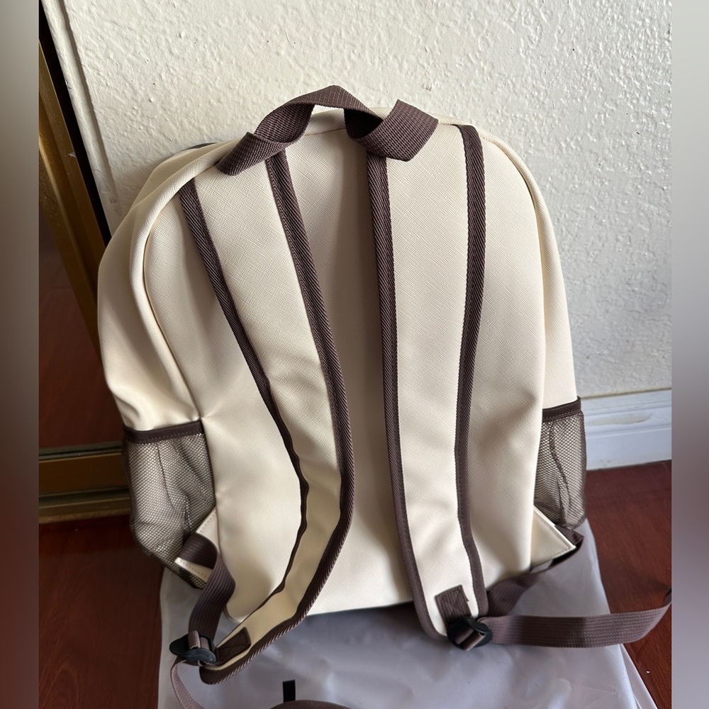 🆕 Loulu Backpack Cream Colored Brown Accents Laptop Sleeve Multiple Pockets - Picture 5 of 7